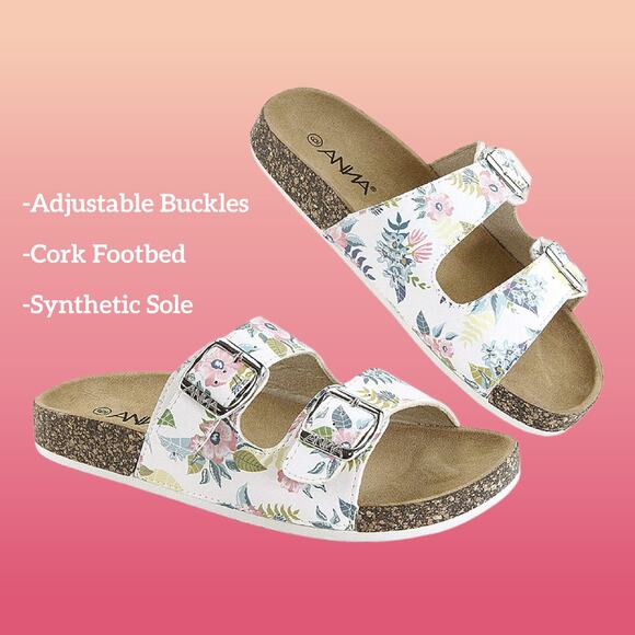 Tropical Floral Women's Slide Sandals with Cork Footbed & Double Buckles - Picture 1 of 12